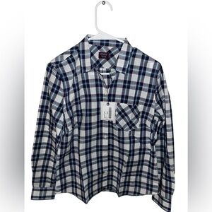 NWT Untuckit Cotton Sorbo Button Down Top sze 6 Regular Fit Blue Plaid Collared